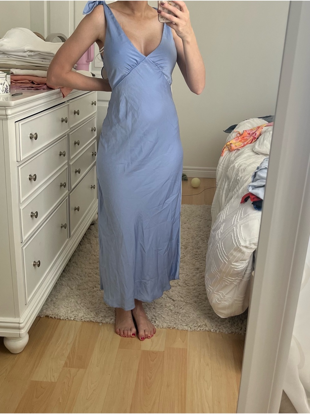 Light Blue Tie-Shoulder V-Neck Slip Dress